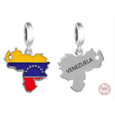 Charm Sterling Silver 925 Venezuela Flag - Swinging Map, Travel Bracelet Pendant