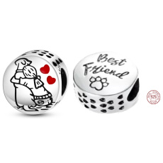 Sterling silver 925 Dog friend - forever, pet bracelet bead