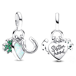 Charm Sterling silver 925 Sister four-leaf clover for luck, heart and horseshoe 3in1, pendant on bracelet family