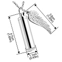 Commemorative urn pendant, Angel wings waterproof, stainless steel 9 x 37 mm