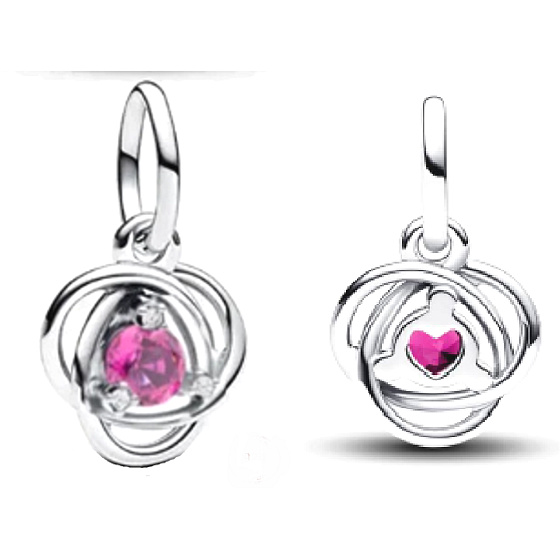 Charm Sterling silver 925 Pink eternity circle October, pendant on bracelet symbol