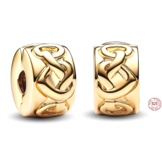 Charm Sterling Silver 925 Intertwined Hearts, Love Bracelet Bead