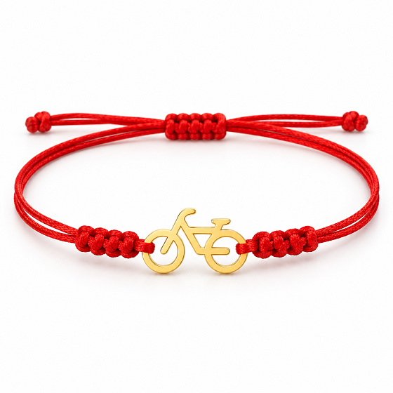 The Power of Colors – On the Same Journey – Red Bracelet with a Gold-Colored Bicycle