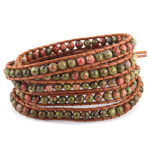 Unakit bracelet natural stone wrapping 5 strands hand knitted bead 4 mm / approx. 90 cm + 10 cm, stone of personal growth and vision