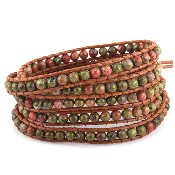 Unakit bracelet natural stone wrapping 5 strands hand knitted bead 4 mm / approx. 90 cm + 10 cm, stone of personal growth and vision