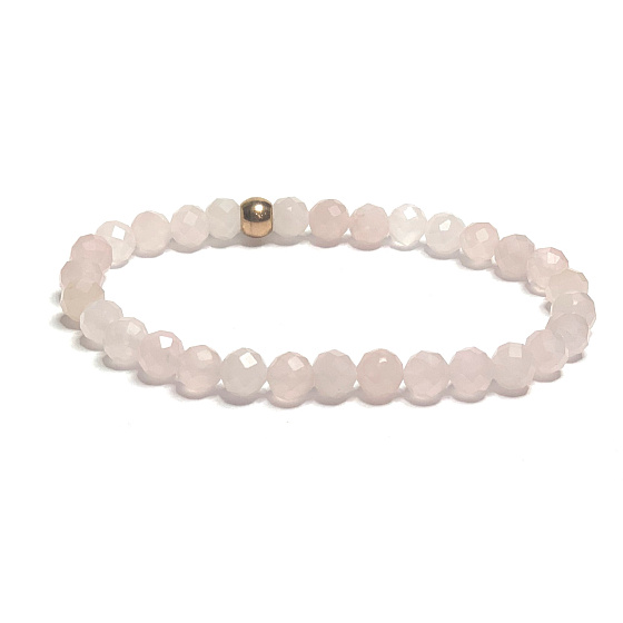 Rose facet bracelet elastic natural stone, ball 6 mm / 16 - 17 cm, love stone