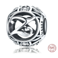 Sterling silver 925 Magic alphabet letter Z + cubic zirconia, bead for bracelet