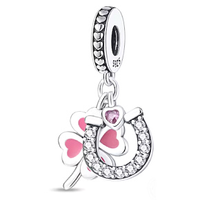 Charm Sterling Silver 925 Four-Leaf Clover for Luck, Horseshoe, Heart, 3-in-1 Pendant for Luck Bracelet