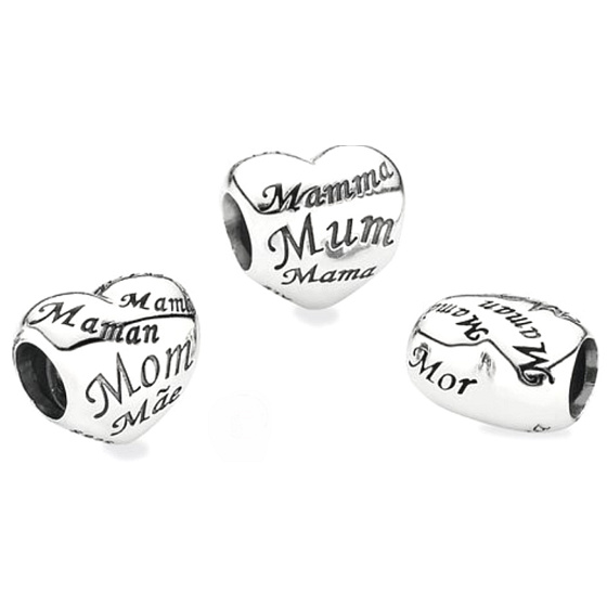 Sterling silver 925 Heart mom - symbol of motherhood and family love, bead for bracelet family