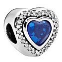 Charm Sterling Silver 925 Heart with Blue Crystal, Bead for Love Bracelet