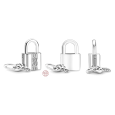 Charm Sterling silver 925 Padlock and key 2in1, love bracelet pendant