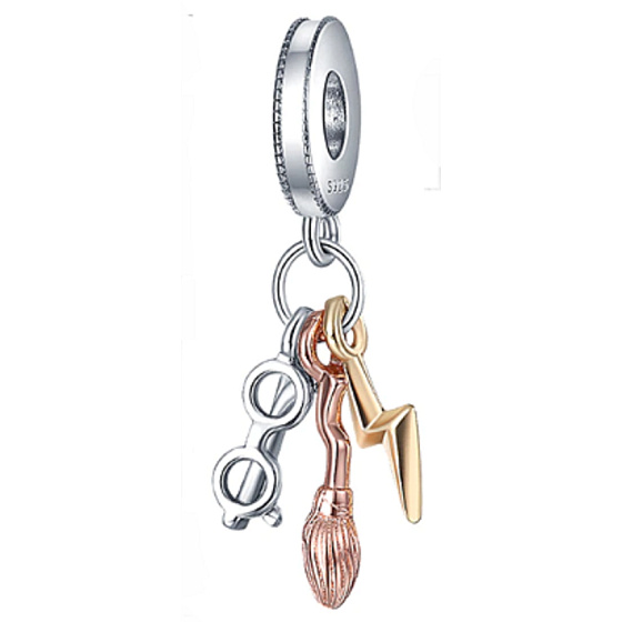 Sterling silver 925 Harry Potter - Glasses, Nimbus 2000 and lightning, 3in1 pendant bracelet
