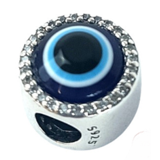 Charm Sterling silver 925 Greek blue eye, protective amulet, bead on bracelet symbol