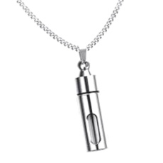 Commemorative urn pendant, Hollow tube waterproof, stainless steel, 12 x 48 mm + chain 60 cm