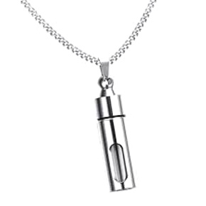 Commemorative urn pendant, Hollow tube waterproof, stainless steel, 12 x 48 mm + chain 60 cm
