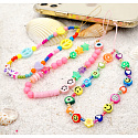 Anti-lost mobile phone pendant with beads, smiley face, stars, circumference 26,5 cm