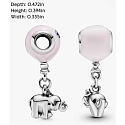 Charm Sterling silver 925 Elephant with pink balloon, pendant on bracelet family