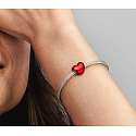 Sterling Silver 925 Metallic Red Heart Bead Bracelet Love