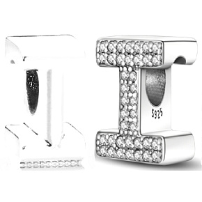 Sterling silver 925 Alphabet letter I, bead for bracelet