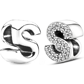 Charm Sterling silver 925 Alphabet letter S, bead for bracelet