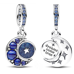 Charm Sterling silver 925 Half moon with royal blue, starry blue and light blue crystal, universe bracelet pendant Charm Sterling silver 925 Half moon with royal blue, starry blue and light blue crystal, universe bracelet pendant