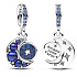Charm Sterling silver 925 Half moon with royal blue, starry blue and light blue crystal, universe bracelet pendant