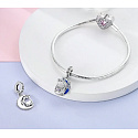 Charm Sterling Silver 925 Luminous - Family roots, two sisters and a crescent moon glowing in the dark, changing colors, family bracelet pendant