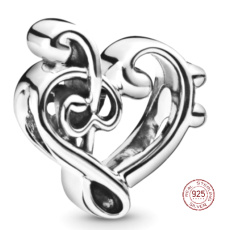 Sterling silver 925 Heart violin key, love bracelet bead