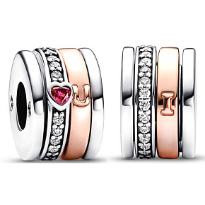 Charm Sterling silver 925 Heart and horseshoe, 4 rings - rotating bead on bracelet love