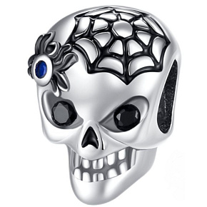 Charm Sterling silver 925 Skull - black spider web, bead for Halloween bracelet