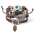 Leather multi-layer bracelet, blue eye + owl symbol, adjustable size