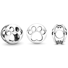 Sterling silver 925 Punched paw of a four-legged pet, bead on a pet bracelet