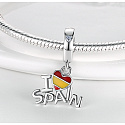 Charm Sterling Silver 925 Spain Flag Heart - I Love Spain, 2-in-1 Travel Bracelet Pendant