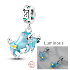 Sterling Silver 925 Luminous - Zodiac Sign Taurus, Bracelet Pendant