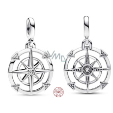 Charm Sterling silver 925 Compass - Mini Medallion with clear cubic zirconia, bracelet pendant Charm Sterling silver 925 Compass - Mini Medallion with clear cubic zirconia, bracelet pendant