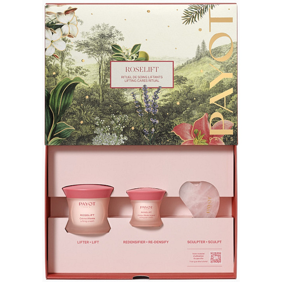 Payot Roselift Collagen Jour day lifting cream 50 ml + Roselift Collagen Regard eye lifting care 15 ml + Gua Sha rose quartz, cosmetic set for women