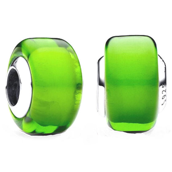 Charm Sterling silver 925 Green Murano glass bead on bracelet symbol