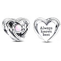 Charm Sterling silver 925 Openwork charm for mom and heart, bead on bracelet family