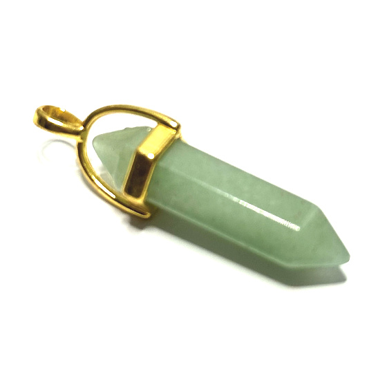 Avanturin Pendulum hexagonal gold pendant 41 x 13 mm, natural stone hand carved, lucky stone