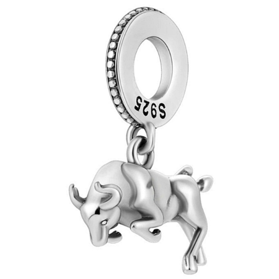 Charm Sterling Silver 925 Taurus, Charging Bull - Wall Street in the Financial District of New York City, travel bracelet pendant
