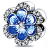Sterling silver 925 Blue pansy + cubic zirconia, bead for bracelet nature