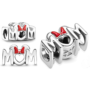 Charm Sterling silver 925 Disney Minnie Mouse bow and the word Mum - Mum, bead on bracelet