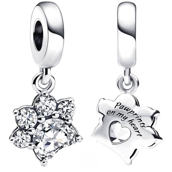 Charm Sterling silver 925 Sparkly paw, pet bracelet pendant