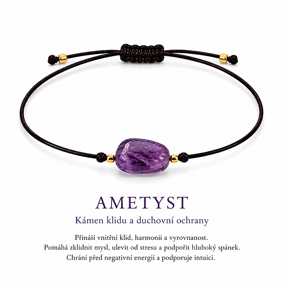 Ametyst – Síla minerálů | Nastavitelný šňůrkový náramek | Symbol klidu