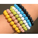 Lava pink with royal mantra Om, bracelet elastic natural stone, ball 8 mm / 16-17 cm, born of the four elements