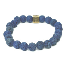 Lava blue glitter with royal mantra Om, bracelet elastic natural stone, bead 8 mm / 16-17 cm, born of the four elements