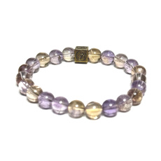 Ametrine with Royal Mantra Om Bracelet elastic natural stone, bead 8 mm / 16-17 cm, energy amplifier