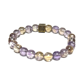 Ametrine with Royal Mantra Om Bracelet elastic natural stone, bead 8 mm / 16-17 cm, energy amplifier