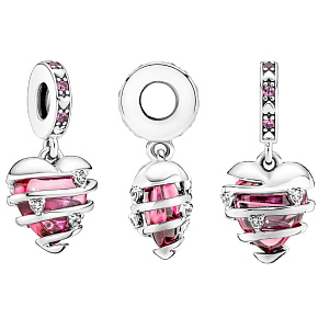 Charm Sterling silver 925 Pink Murano glass heart, love bracelet pendant