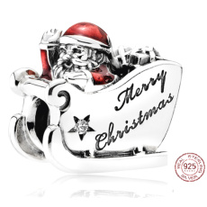 Charm Sterling silver 925 Santa's sleigh, bead for bracelet Christmas